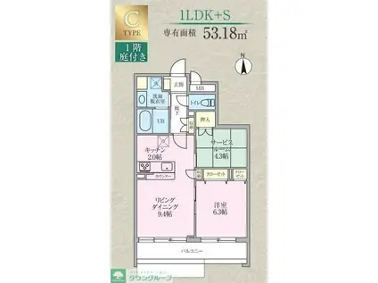 カームレジデンス プロローグ(1SLDK/4階)の間取り写真