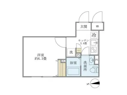 プラティーク旗の台ヒルサイド(1K/3階)の間取り写真