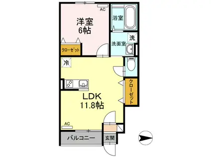 RANUNCULUS A棟(1LDK/1階)の間取り写真