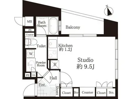 ファミールグラン用賀イクスヴィア(ワンルーム/2階)の間取り写真