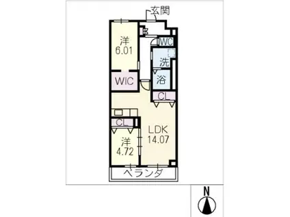 ロビニア若草(2LDK/2階)の間取り写真