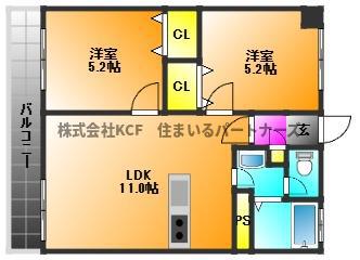 千本杉コーポ(2LDK/4階)の間取り写真