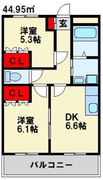 カーサフェリーチェONGA(2DK/1階)の間取り写真