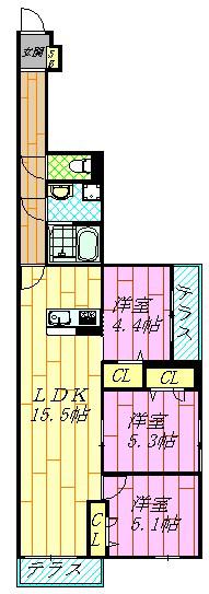 セレスティア東葛西V(3LDK/1階)の間取り写真