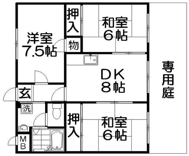 ハイメゾン中西B棟(3DK/1階)の間取り写真