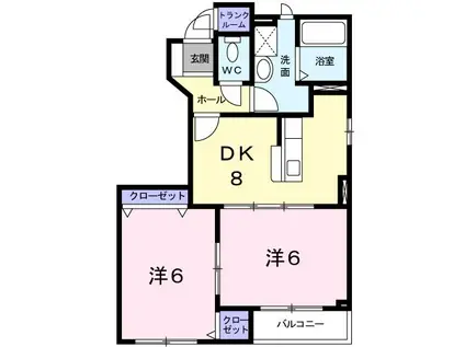 セントプレリーV(2DK/1階)の間取り写真