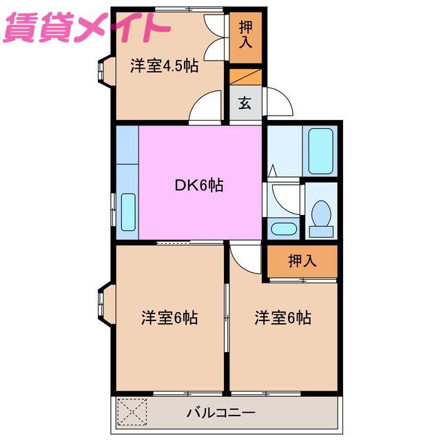ノーブルときわ(3DK/2階)の間取り写真