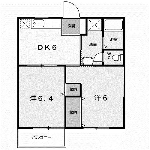 セリーヌ(2DK/1階)の間取り写真