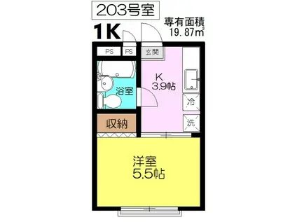 コーポルミネ(1K/2階)の間取り写真