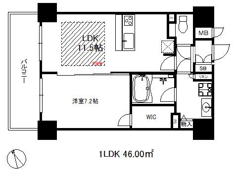 プレサンスザ神戸(1LDK/12階)の間取り写真
