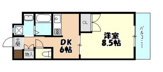 クレール長楽寺(1DK/3階)の間取り写真