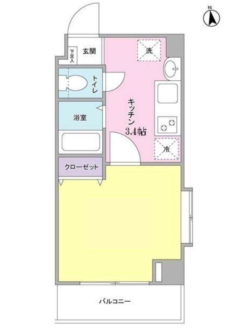 ペルレ世田谷(1K/4階)の間取り写真