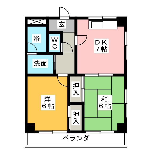 クリオネ東海(2DK/2階)の間取り写真