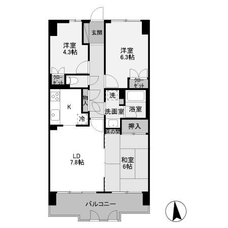 ハイラーク高崎(3LDK/7階)の間取り写真