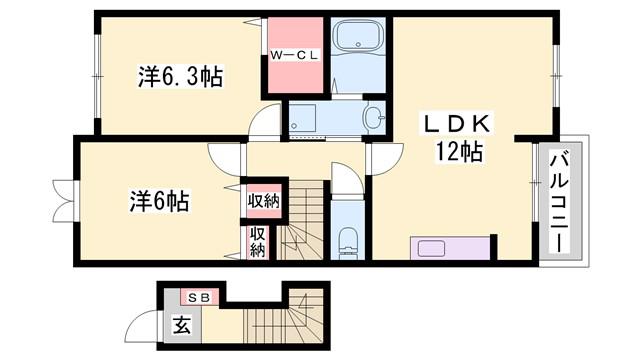 スモールヴィレッジII(2LDK/2階)の間取り写真