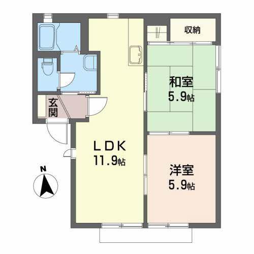 グランドール北町E(2LDK/1階)の間取り写真