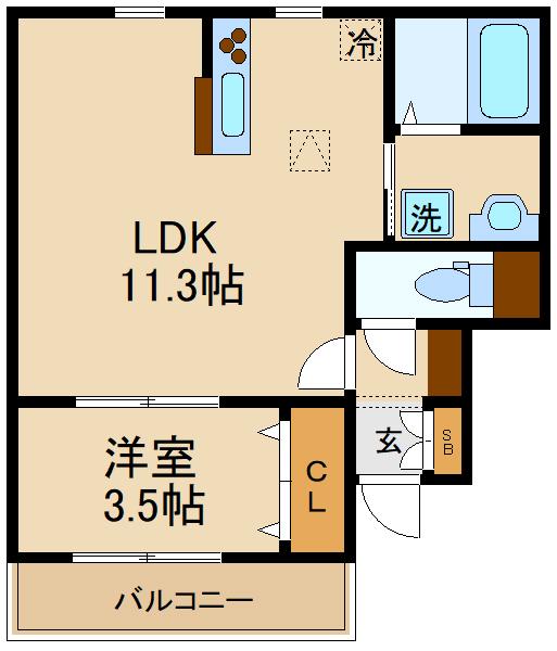 松戸新田(1LDK/1階)の間取り写真