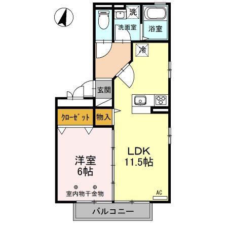 ハーベシアス A/B(1LDK/2階)の間取り写真