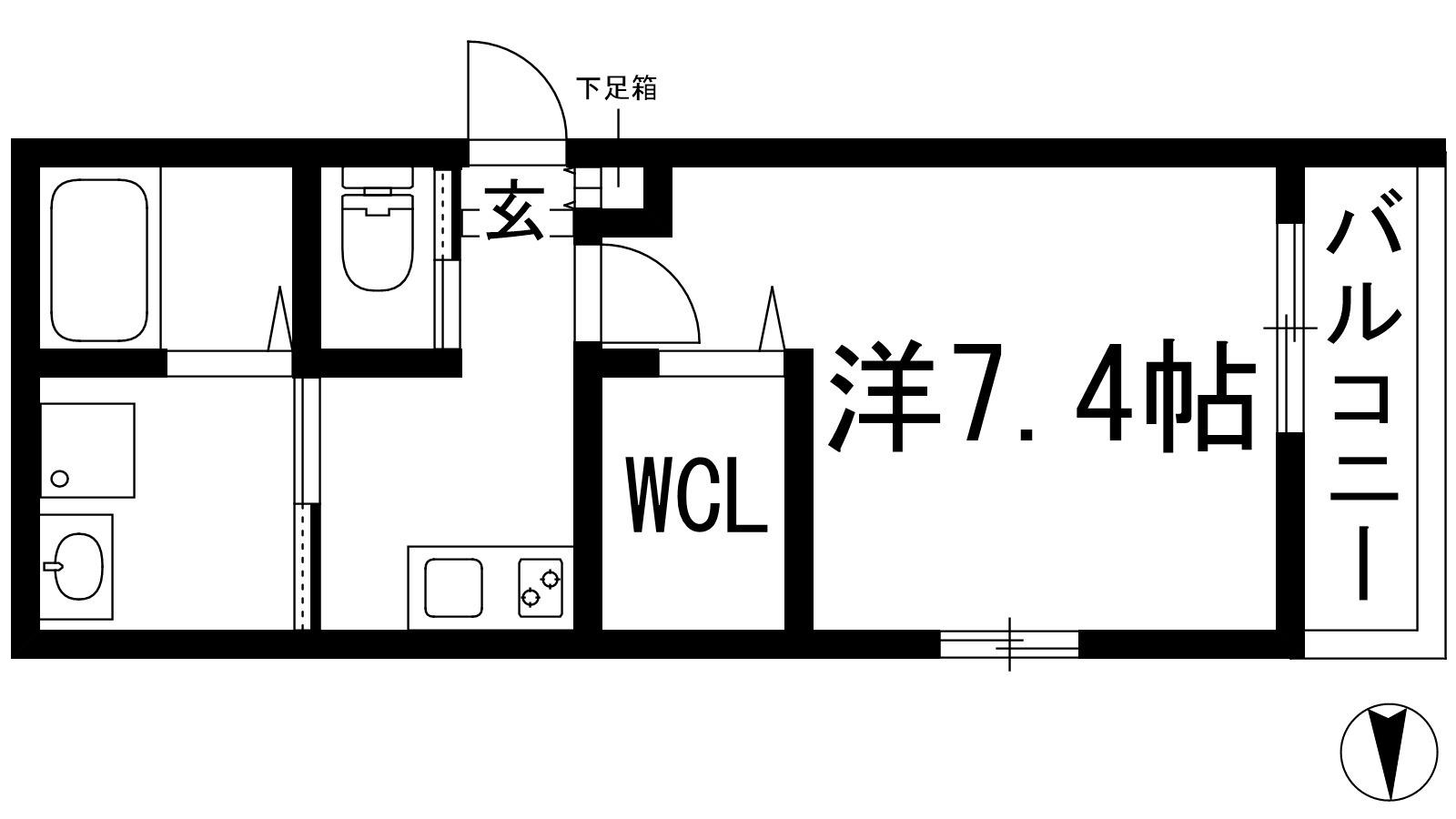 ワコーレヴィータ甲東園(1K/1階)の間取り写真