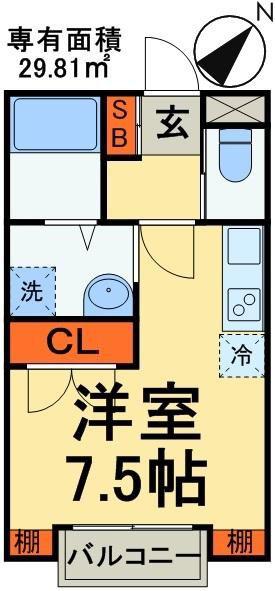 ベルリード(1K/1階)の間取り写真