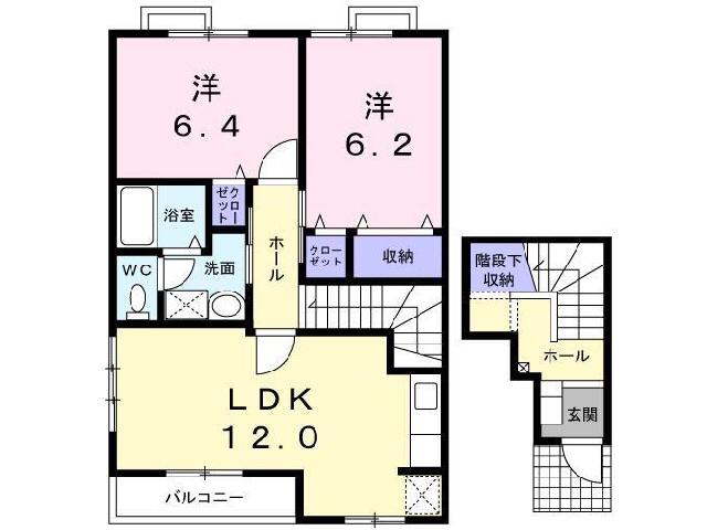 ベールクレール(2LDK/2階)の間取り写真