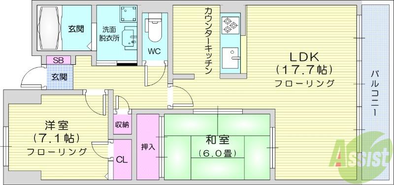 グラスランド21(2LDK/1階)の間取り写真