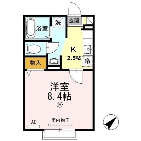 センターロードB棟(1K/2階)の間取り写真