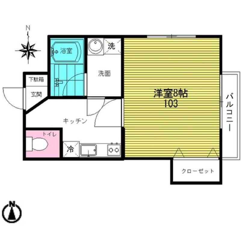 WYNNメゾン舟入(1K/1階)の間取り写真