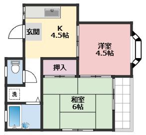 シーパレス(2K/2階)の間取り写真