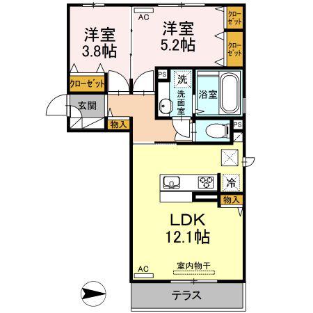 D-ROOM益城(2LDK/1階)の間取り写真