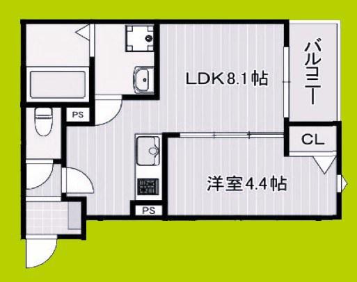 KIT石橋阪大前(1LDK/1階)の間取り写真