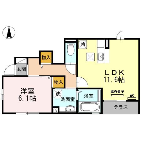 レユシール(1LDK/1階)の間取り写真