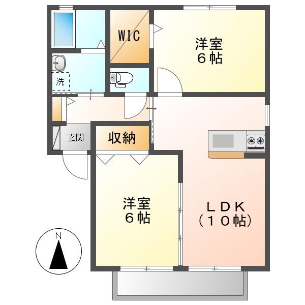 エバーグリーンオークB棟(2LDK/1階)の間取り写真