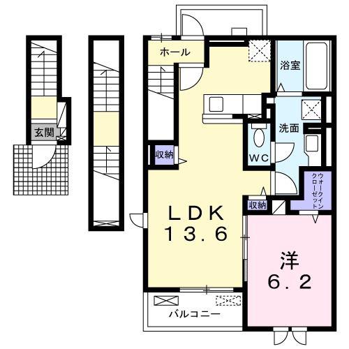 リエート 柳田(1LDK/3階)の間取り写真