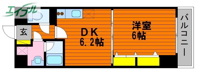 ハアラン表町(1DK/4階)の間取り写真