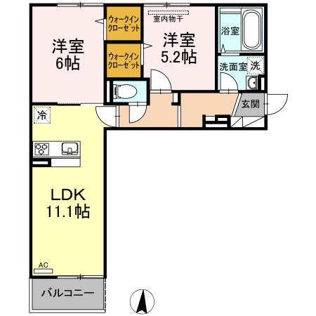 パームツリーB(2LDK/3階)の間取り写真