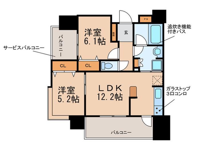 エンクレスト南福岡 奏の杜(2LDK/3階)の間取り写真