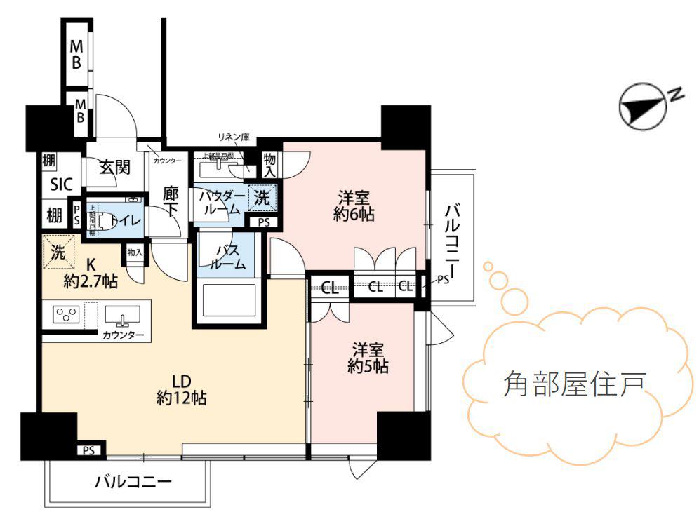 東京ベイシティタワー(2LDK/18階)の間取り写真