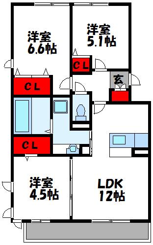 セリシール A棟(3LDK/1階)の間取り写真