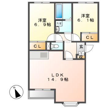 カクタス春日井(2LDK/2階)の間取り写真