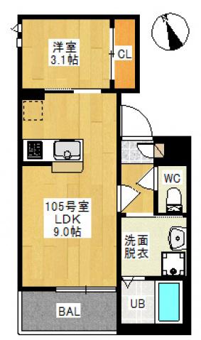 GRANDTIC 清水(1LDK/1階)の間取り写真