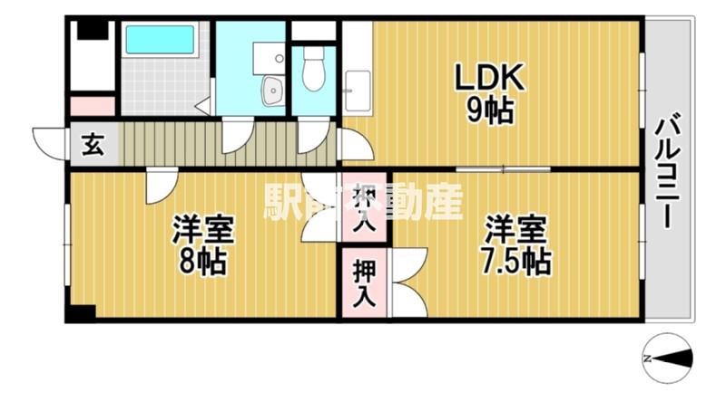 グランドヒル野中(2LDK/4階)の間取り写真
