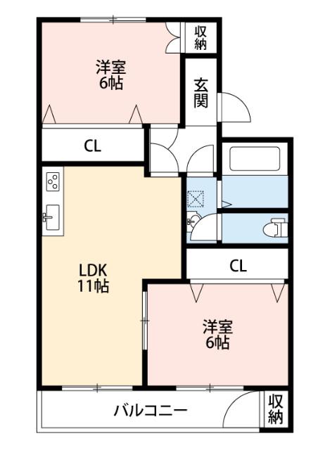 吹東マンション(2LDK/3階)の間取り写真