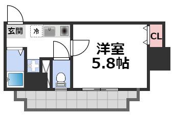 ディナスティー清水谷II(1K/2階)の間取り写真