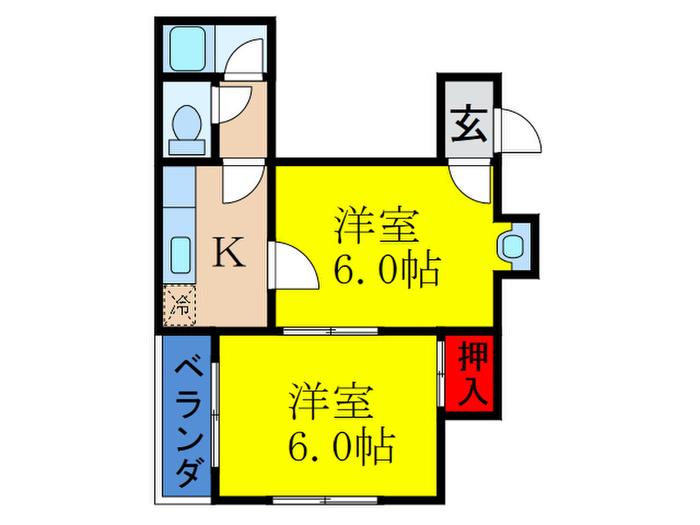 メゾン笹川(2K/3階)の間取り写真