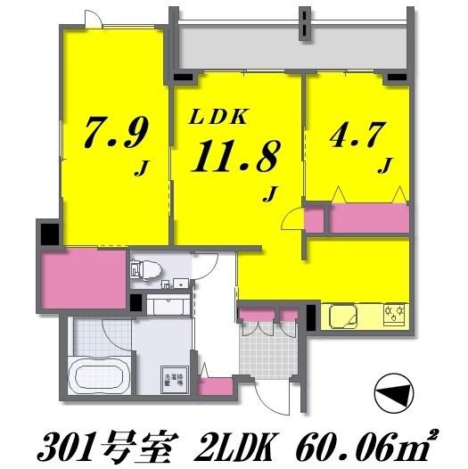 SUN ATOMOSPHEREサン アトモスフィア(2LDK/3階)の間取り写真
