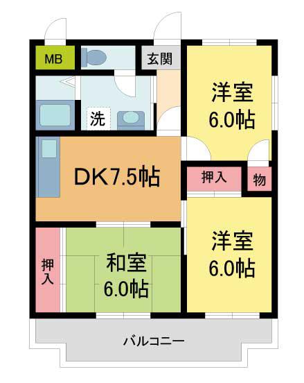 エスペランサ宝塚(2LDK/3階)の間取り写真