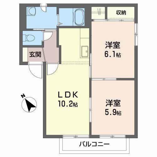 シャンボールD(2LDK/2階)の間取り写真