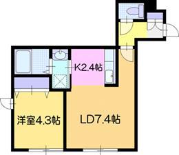 ALIVIO東野幌(1LDK/2階)の間取り写真