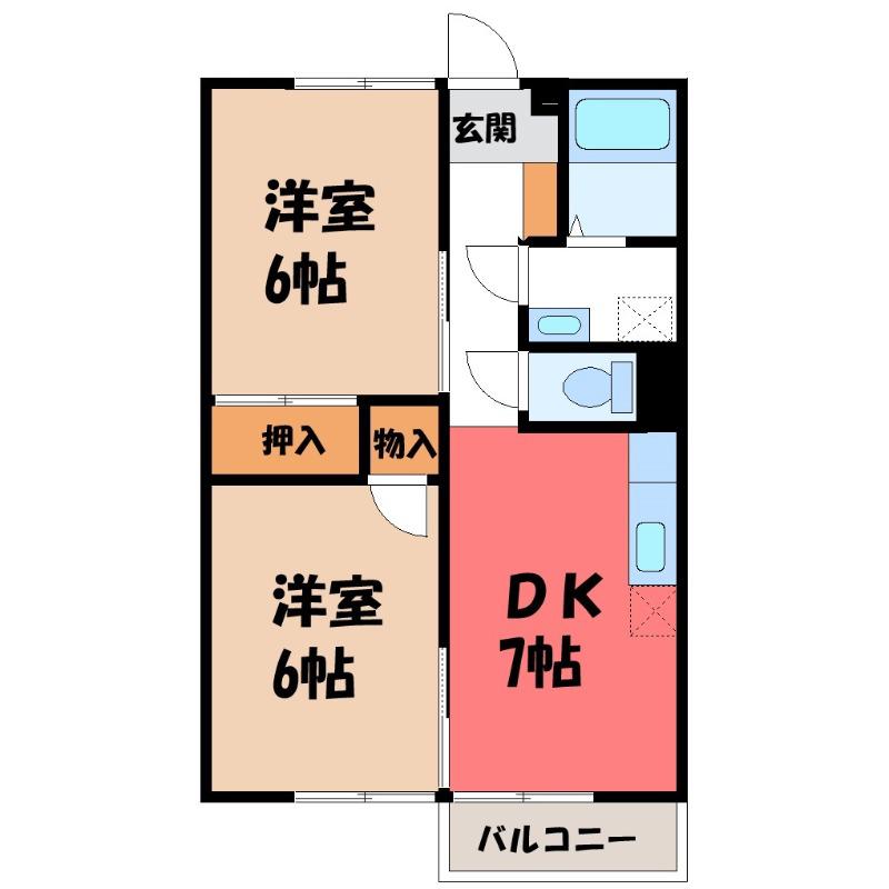 アメニティタウン(2DK/2階)の間取り写真